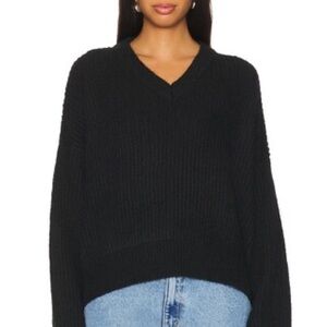 Nia wool acrylic nylon oversized Black V-Neck Sweater for Women